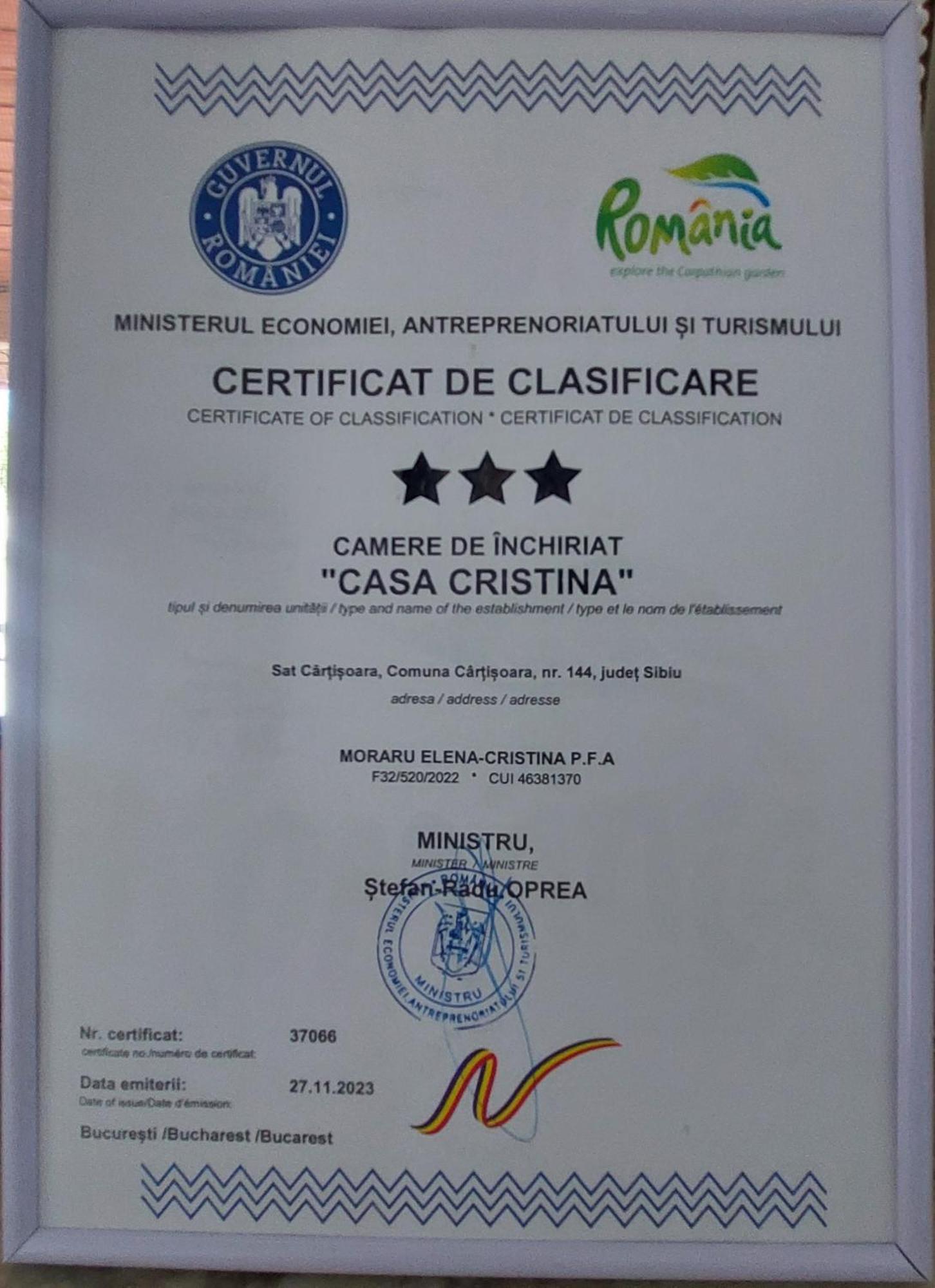 Casa Cristina Hotell Cîrţişoara Exteriör bild